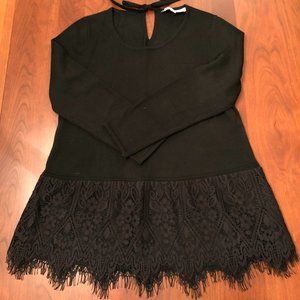 Loft black sweater with eyelash lace peplum